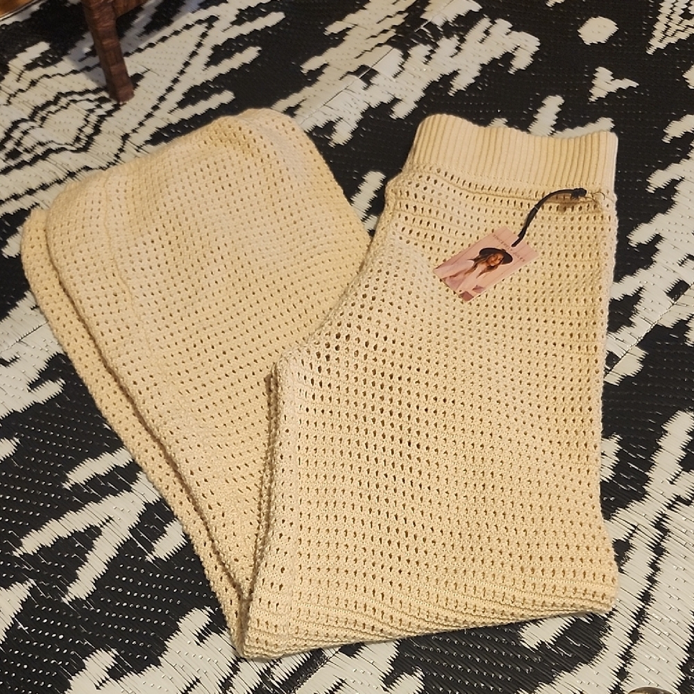 Cream Knit Crochet Pants